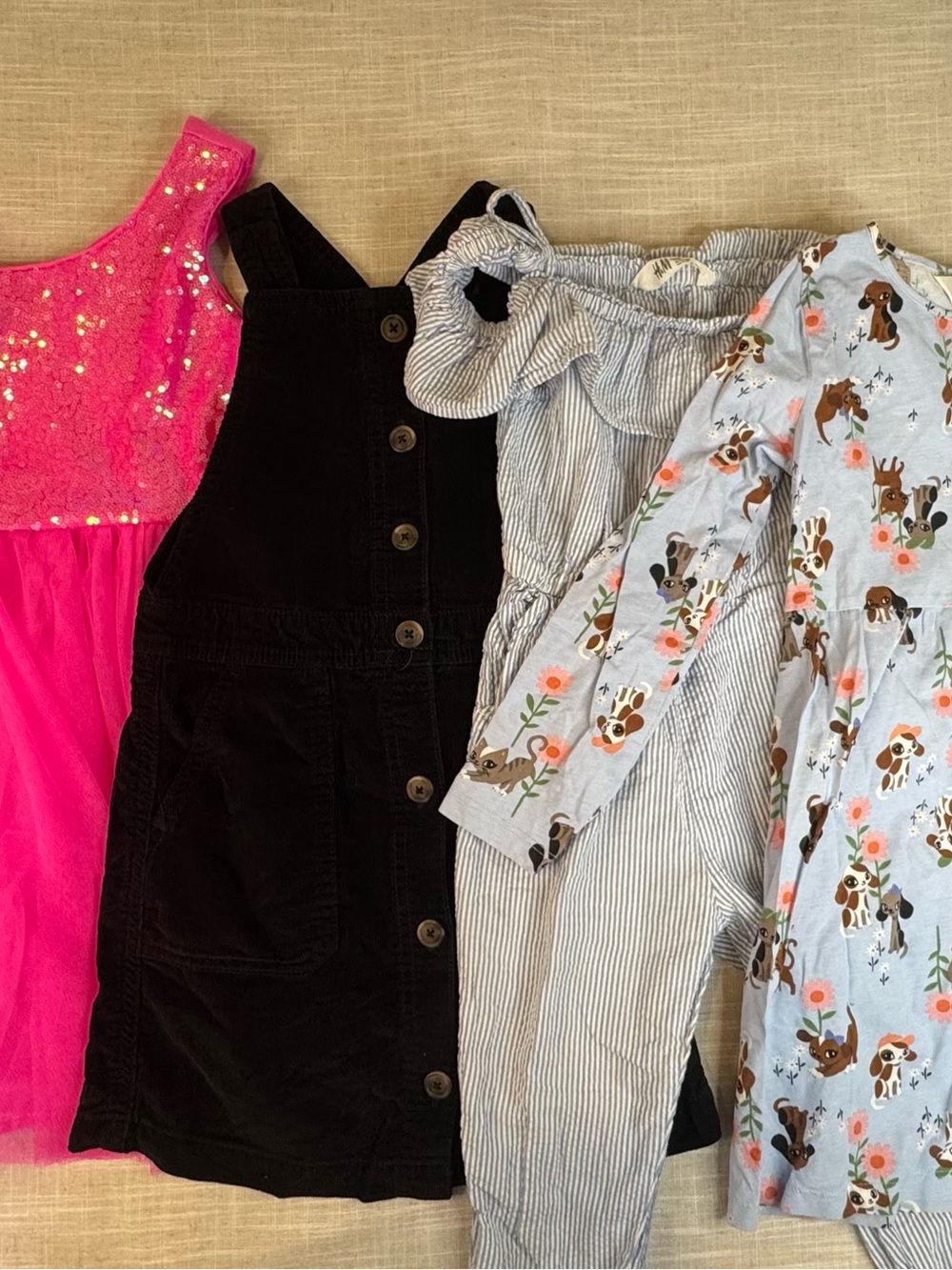 Girls Size 6 Dress and Jumpsuit Set of 4 H&M, Cat & Jack, Old Navy Overalls